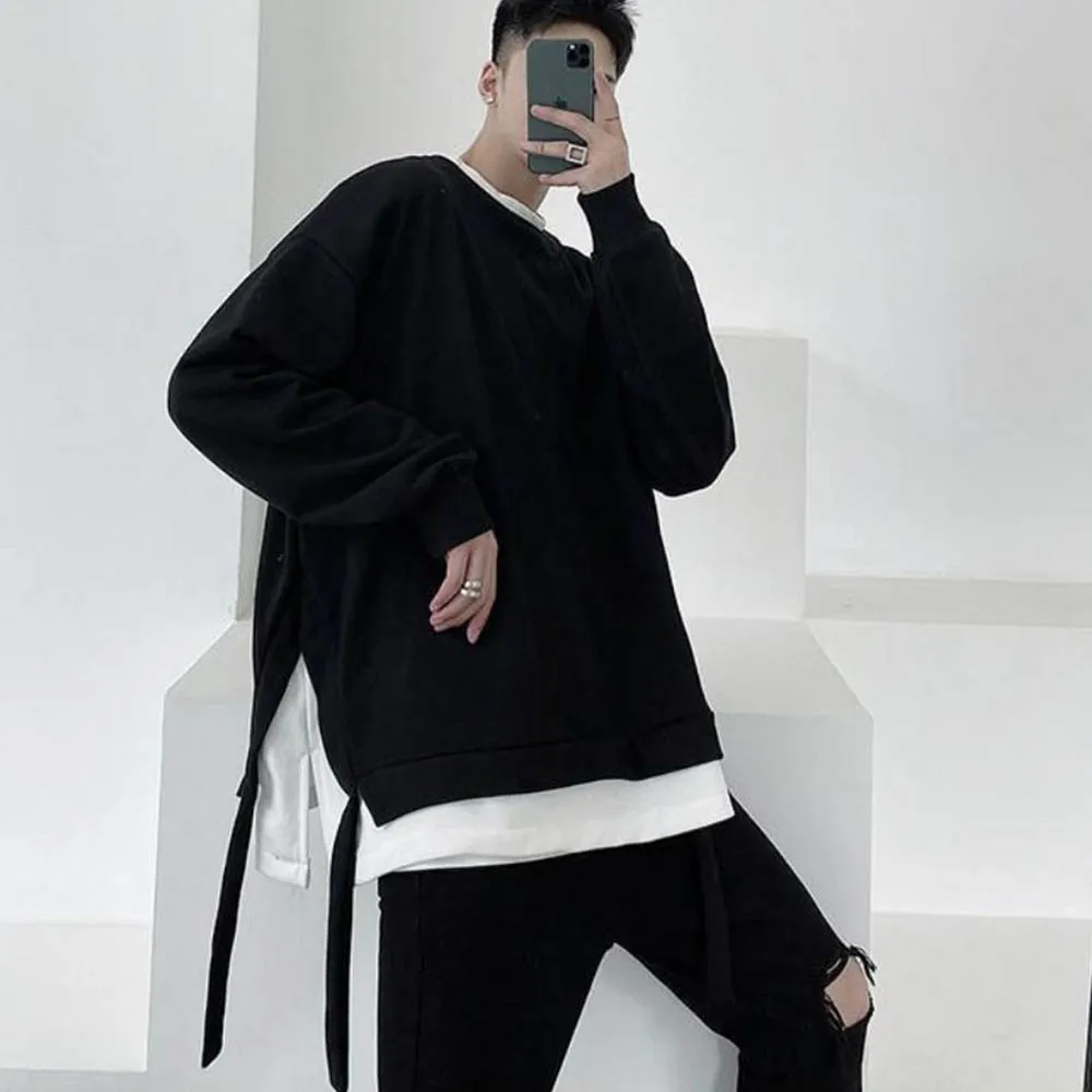 

Мужская осенняя двухслойная черно-белая повседневная куртка с лентой в тон, уличная модная молодежная верхняя мужская одежда для кампуса 2025