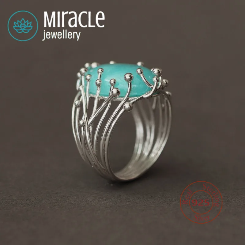 Miracle Sterling Silver 925 Qingtengwan Original Handmade  Natural Gemstone Crystal Artistic Exaggerated Index Finger Ring