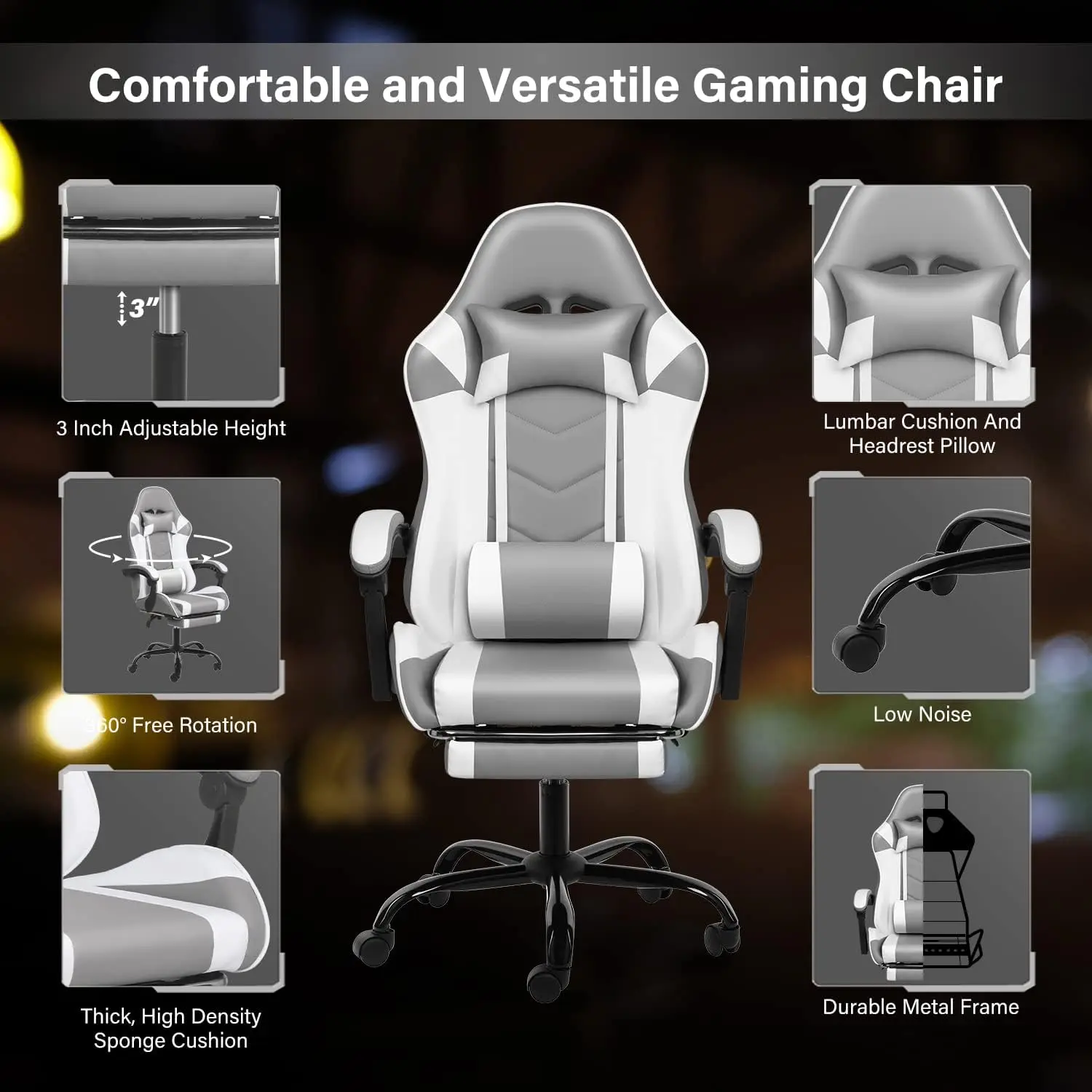 Gaming Chair with Footrest, Big and Tall Gamer Chair, Racing Style Adjustable Swivel Office Chair, Ergonomic Video Game Chairs