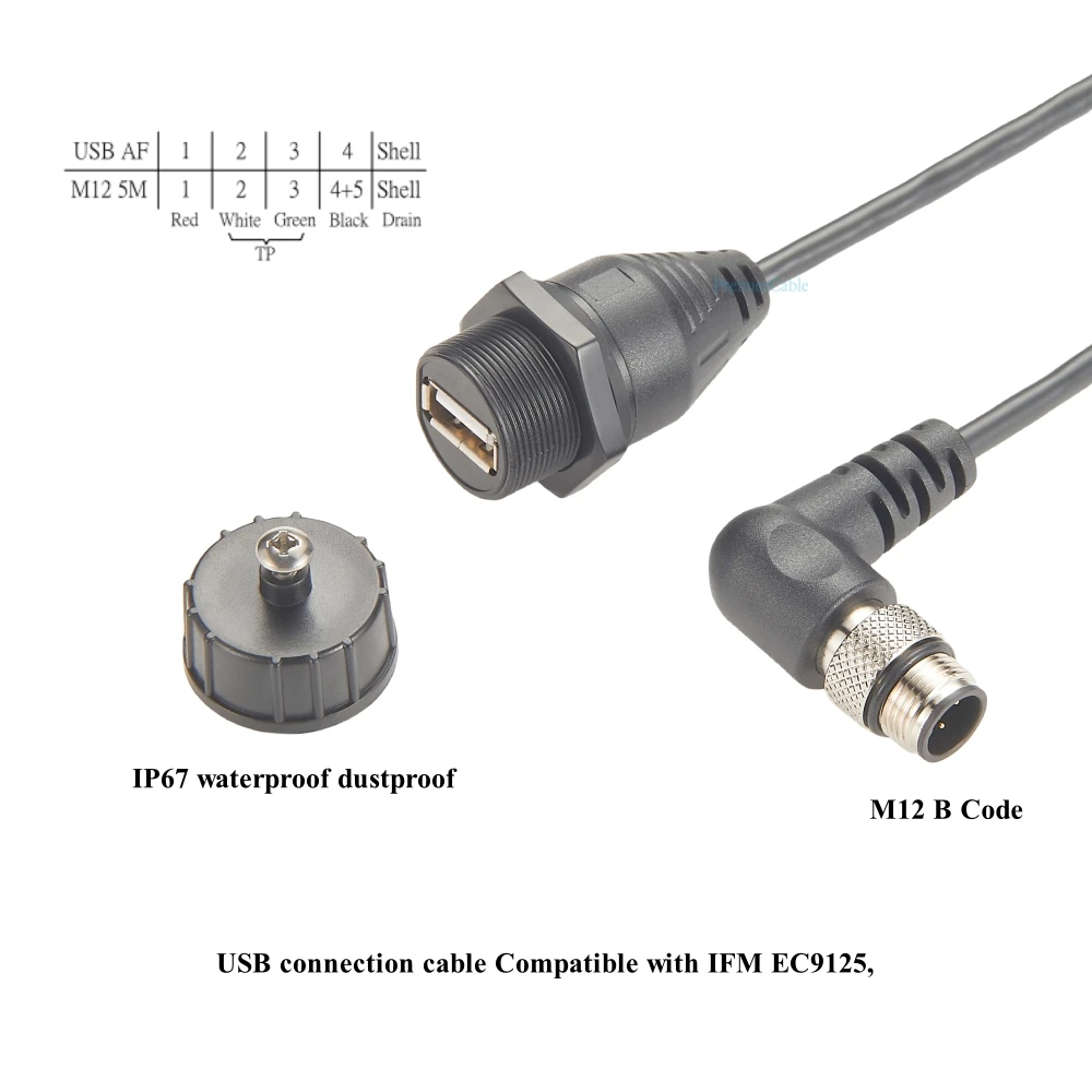 Imagem -03 - Usb para Cabo de Conexão M12 Impermeável Cotovelo 90 Graus tipo a Sensor Pinos Compatível com Ifm Ec9125 Cabo