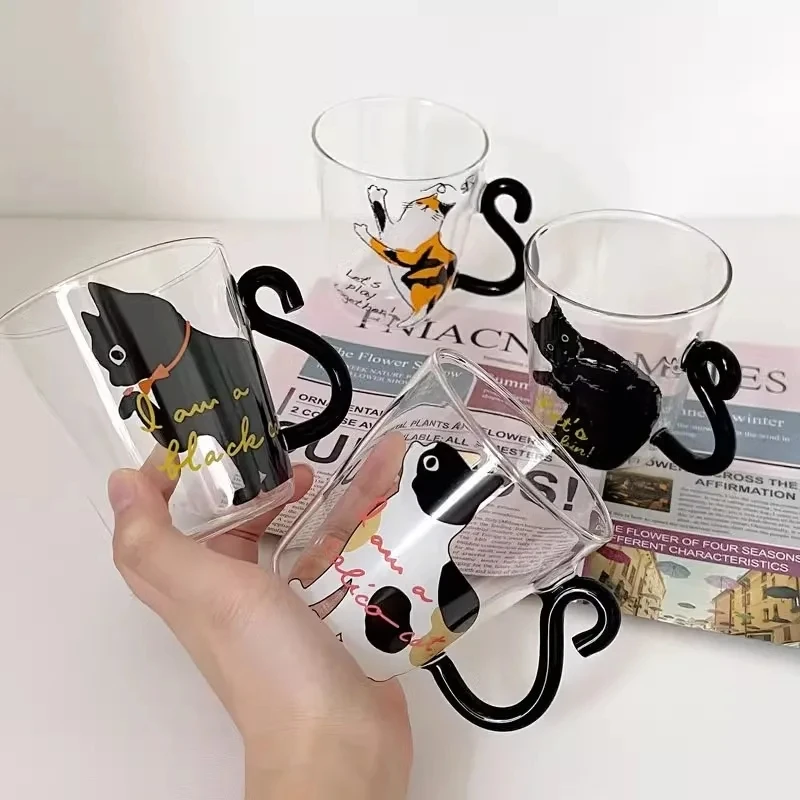 250ml Creative Cat Glass Coffee Milk Tea Juice Water Mug Cup With Handle Home Kitchen Office Drinkware Tumbler Gift Barware