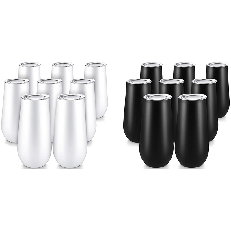 8Packs Stemless Champagne Flutes Wine Tumbler, 6 OZ Double-Insulated Wine Tumbler With Lids Cocktail Cups