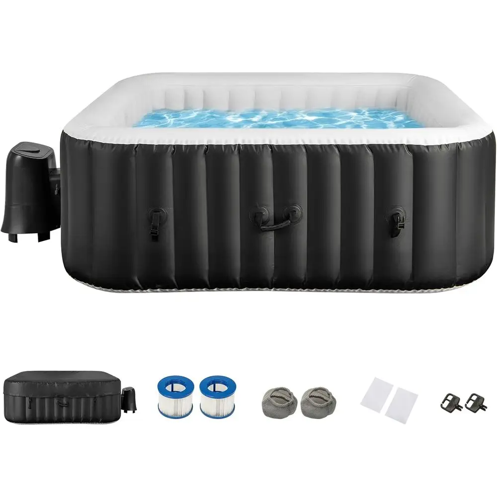 

Portable 4-6 Person Pool Hot Tub with 130 Jets, Electric Heater, Filter, and Thermal Cover (71x70 Rectangle)
