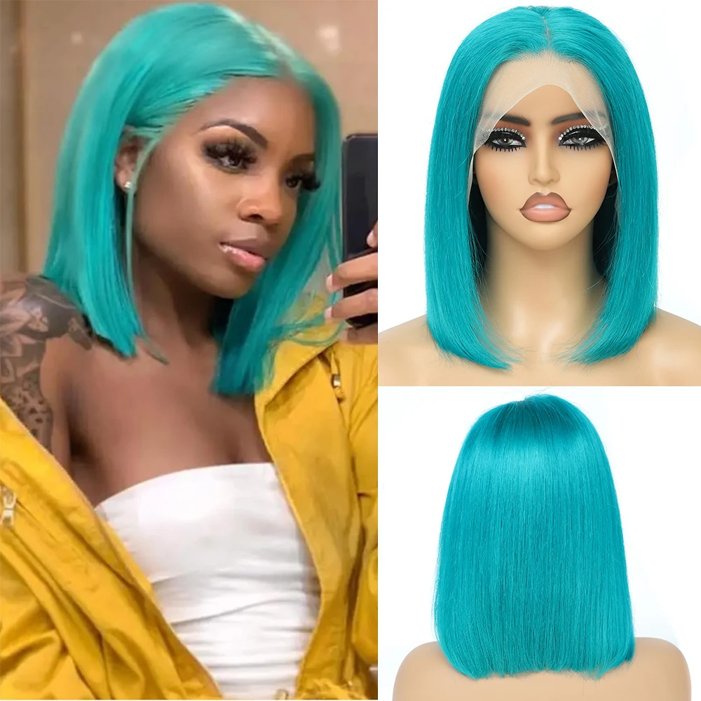 

Short Bob Wig Human Hair 13x4 Lace Front Wigs Human Hair Straight Glueless Transparent Lace Pink Green Blue Red Human Hair Wig