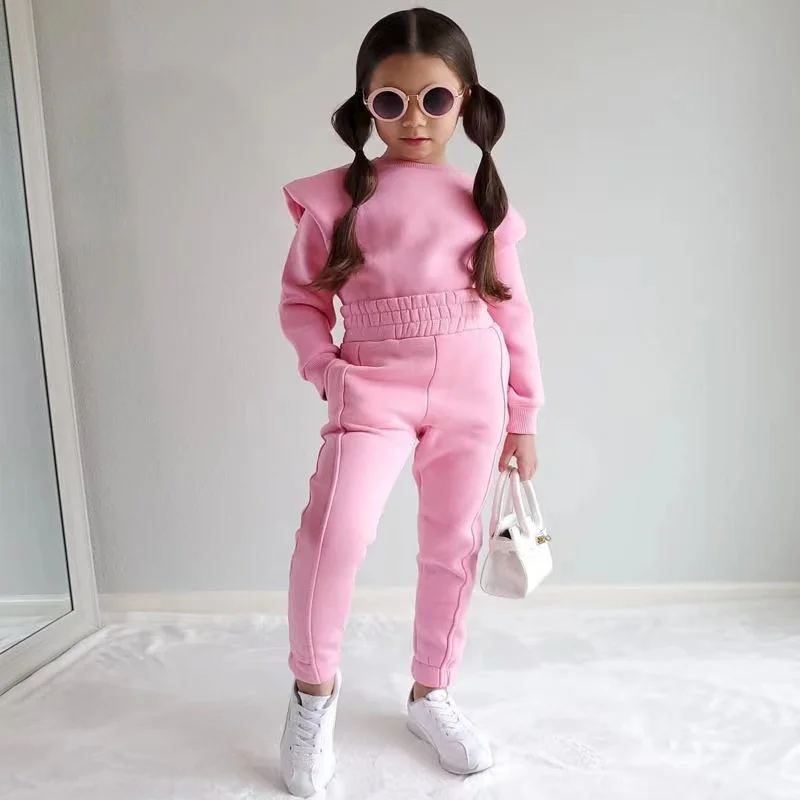 2024 Children\'s New Clothing For Girls Autumn And Winter Candy Color Fashion Long-sleeved Hoodie Pants Two-piece Set