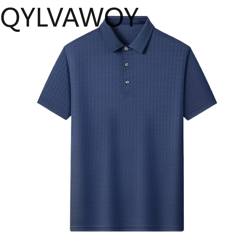 QYLVAWOY 96.8% Real Mulberry Silk Shirts for Man High Quality Summer Polo Shirts Herren Short Sleeve Tops Loose Business Casual