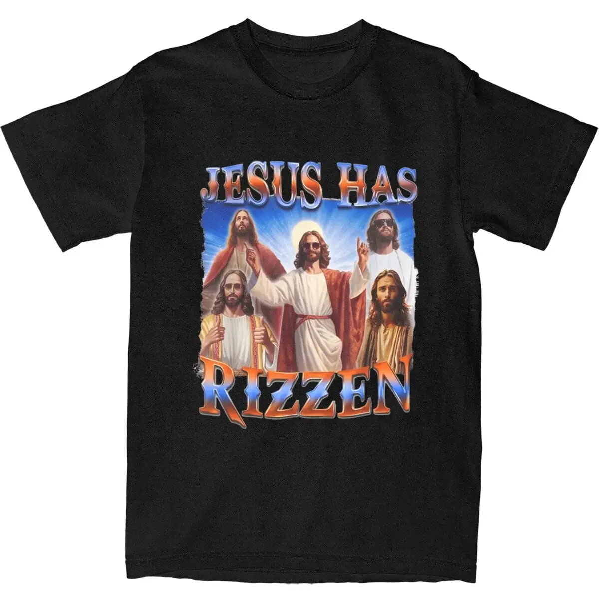 Religious Christian Outfit Funny Tee Shirt T-Shirt 100% Cotton Clothing Jesus Christ Has Rizzen Rizz Men Women's T Shirts