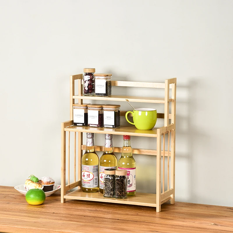 

Bamboo Storage Organizer Shelf - 3-Tier Countertop Adjustable Shelves Kitchen Pantry Bathroom Counter Stand Up Spice Rack