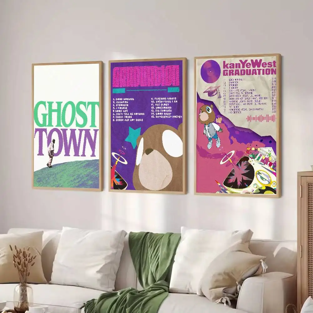 Hip‑Hop Music Album Poster Rap Cover Art Print Wall Poster K-Kanye Aesthetic Wall Art Picture for Room Bedroom Home Decor