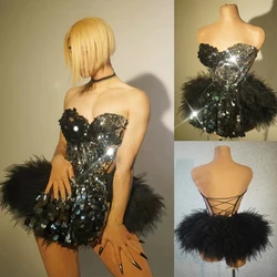 Sexy Sequins Backless Strapping Party Dress Women Evening Dresses Gogo Costumes Dj Ds Festival Clubwear Drag Queen Outfit XS8071