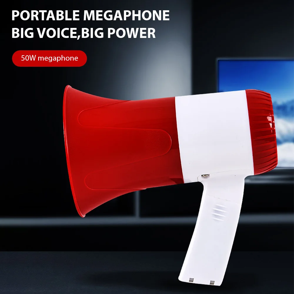 Megaphone Speaker 50W Power Portable Bullhorn Megaphone Voice Siren/Alarm Modes Volume Control USB Flash Drive TF Card BT Alarm