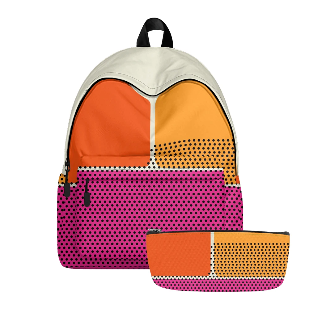 

Polka Dot Color Blocks Print Backpack Pencil Bags Adjustable Straps Lightweight Durable Travel Teens School Essentials Kit