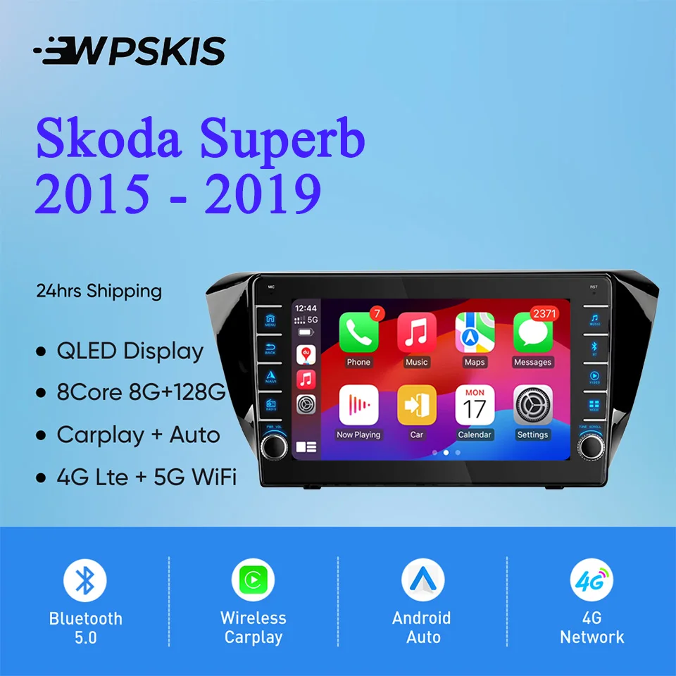 8G Ram 128GB Android 14 Radio de coche vídeo Audio A/V reproductor de música DVD GPS Navi para Skoda Superb 2015 - 2019 Carplay Auto DSP RDS