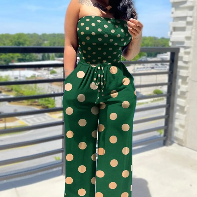 One Piece Women Jumpsuits Strapless Sleeveless Lace Up Y2k High Waist Overalls Wide Leg Long Pants Casual Slim Elegant Rompers
