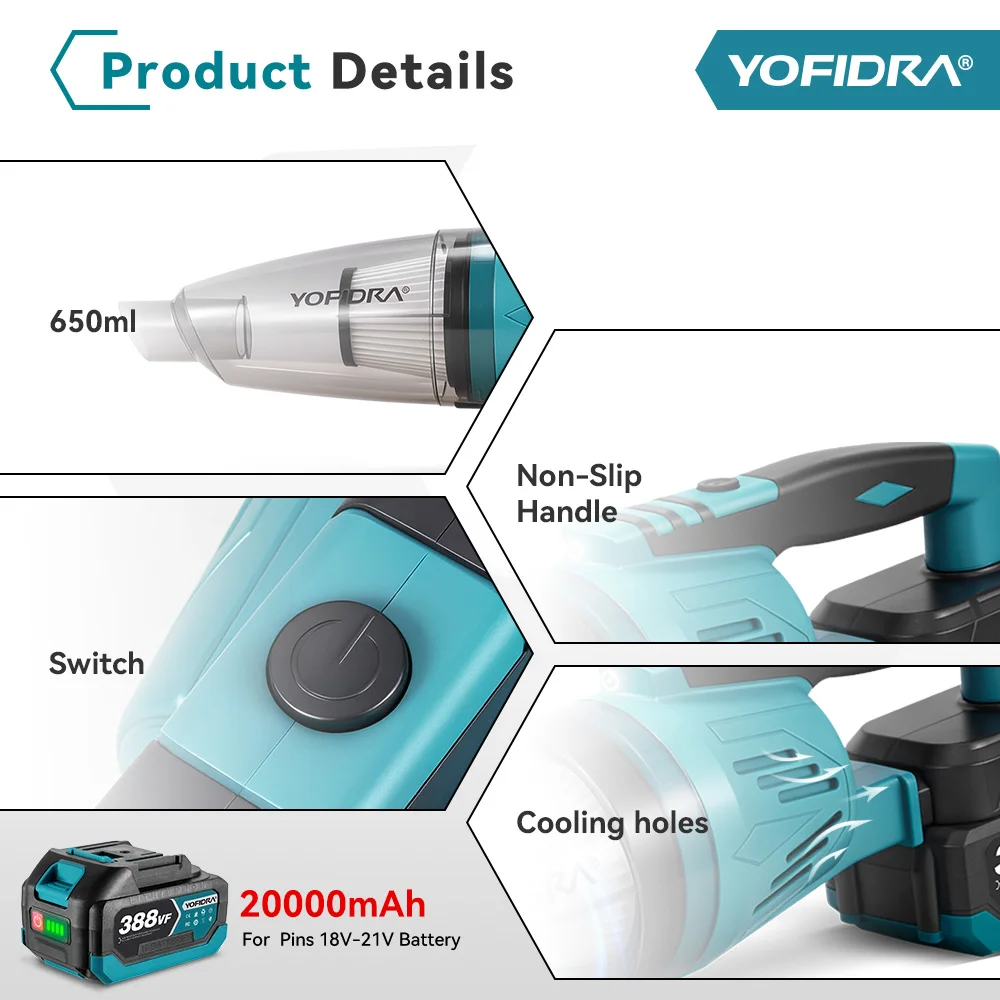 YOFIDRA 掃除機　マキタ18V用　充電式クリーナー YOFIDRA 1500Wコードレス電動掃除機充電式クリーニングツール家庭用車