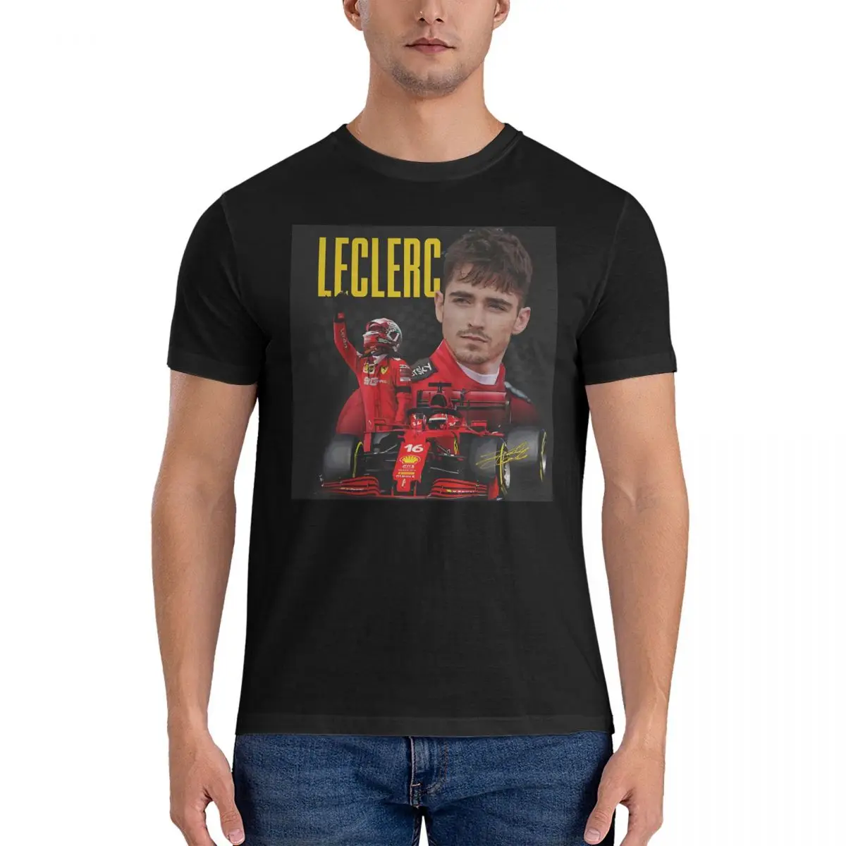 Ferrari T Shirts Men\'s Pure Cotton Vintage T-Shirts Round Collar Charles Leclerc Tees Short Sleeve Clothes Gift Idea