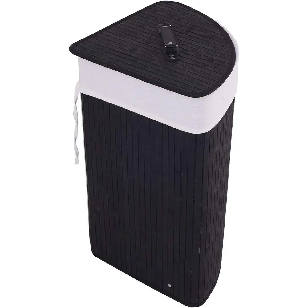 

Black Bamboo Laundry Hamper with Lid and Removable Liner, Portable Clothes Basket for Bedroom and Bathroom Storage