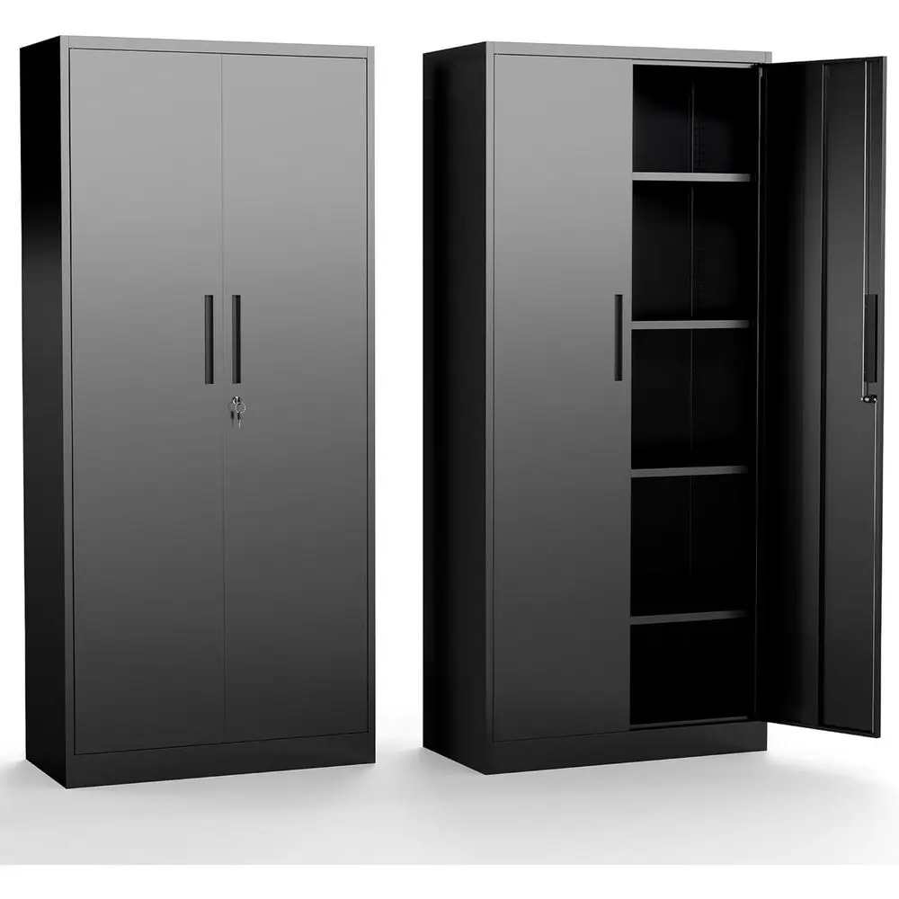 

Metal Storage Cabinet with Adjustable Shelves, 72" Steel Garage Storage Cabiwith Lock and 2 Door, Locking Tool Cabinet Utility C