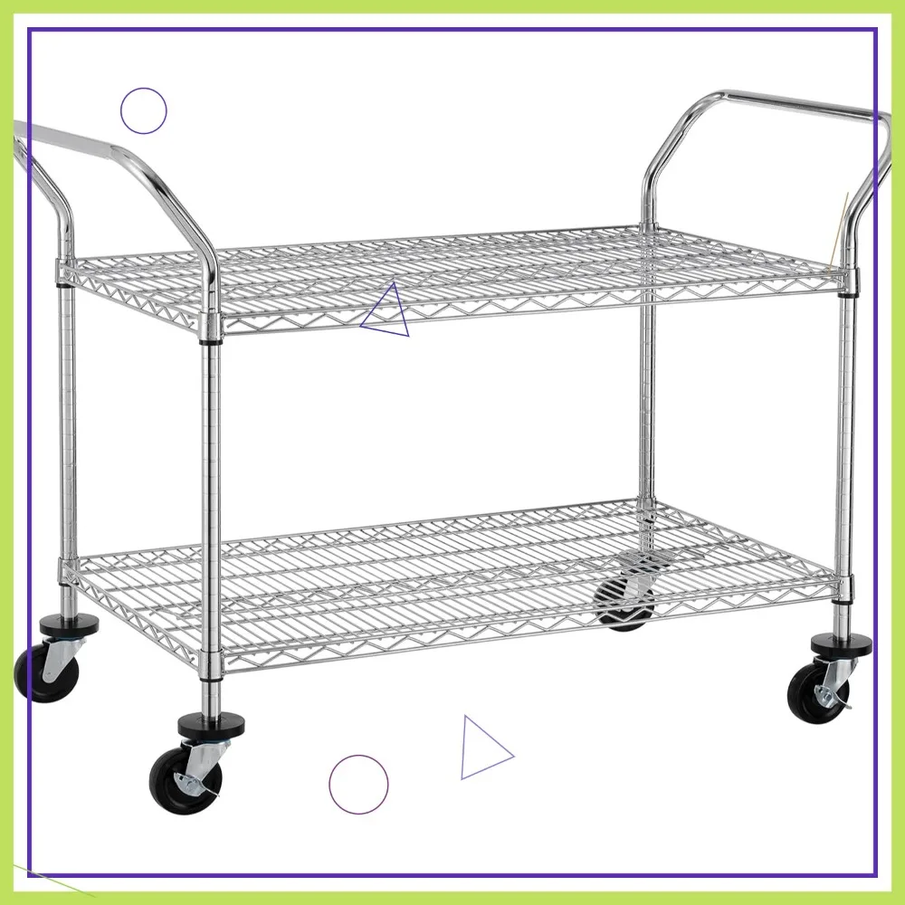 

2-Tier Heavy Duty Rolling Cart, 600 lbs Capacity, NSF Certified Utility Cart with Wheels & Handle, 23.6"D x 47.2"W x 39.4"H