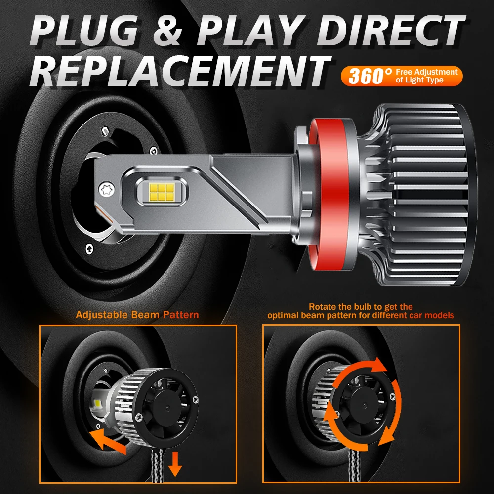 H11 H8 H9 LED Fog Light Bulbs DRL Real 360 Degree illumination Fog Bulbs Front Fog Lamp Turbo Fan Driving Lamps Internal Drive