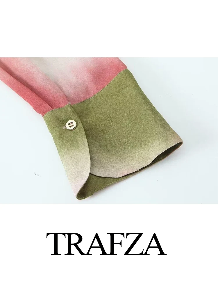 TRAFZA-Conjunto de 2 piezas para mujer, con estampado Tie-Dye Pantalones rectos, camisa de manga larga con solapa de un solo pecho, otoño