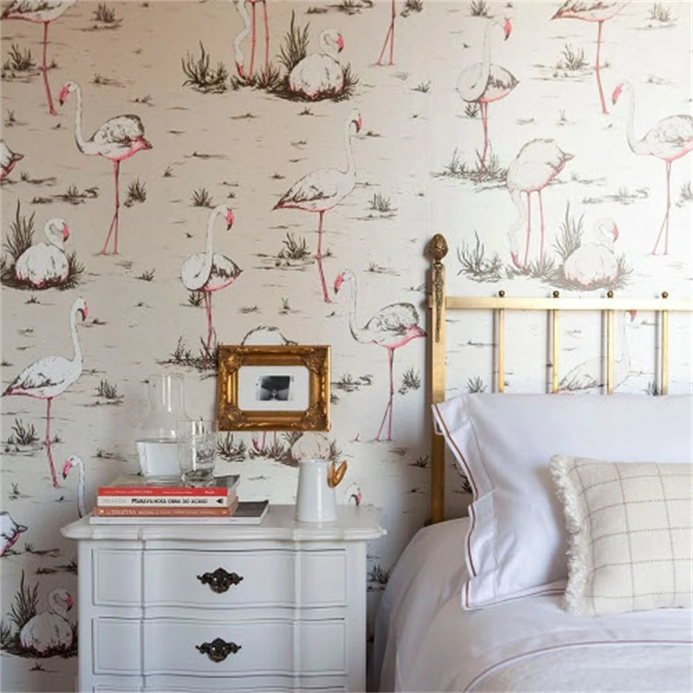 Custom pink flamingo Wallpaper Bedroom Living room decoration TV Sofa Background Vintage children's room wallpaper for wall art