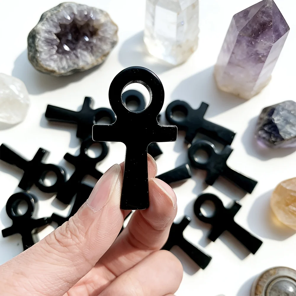 Natural Black Obsidian Anka, Unique Crystal Quartz Decorative Stone