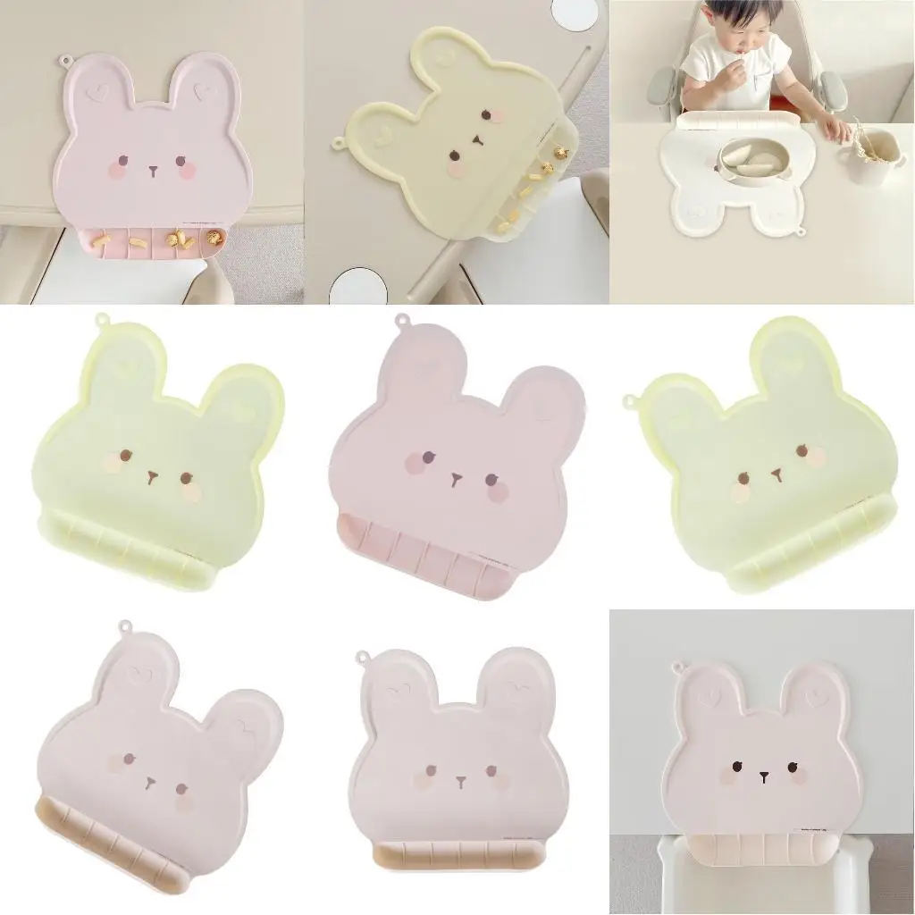 

Kids Placemats Baby Feeding Plate with Catching Pocket Silicone Rabbit Tablemats Dinner Placemat for Toddler L8RB