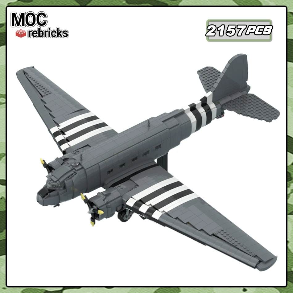 WW II America Military Series C-47 Skytrain Air Train Transport Aircraft Model High-Tech MOC Building Block Children's Toy Brick