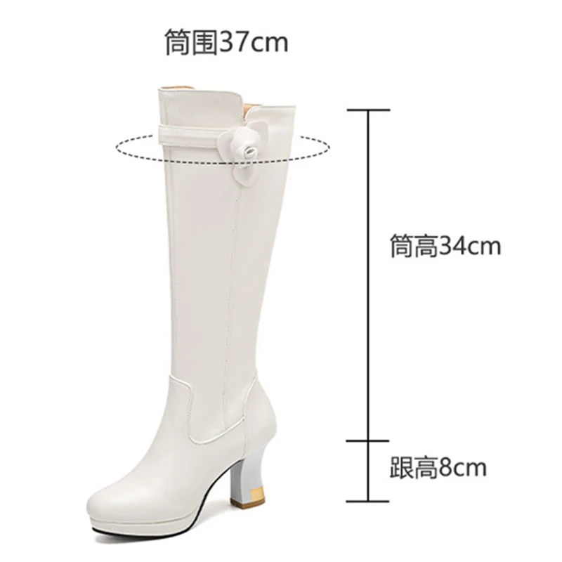 

ORCHA LISA Brand Women's Knee Boots Round Toe 8cm Block Heel 1cm Platform White Black Plus Size 41 43 Fashion Daily Booties