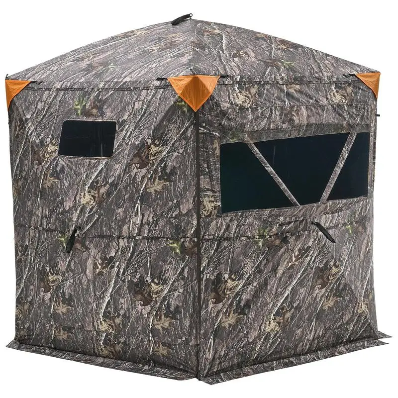 Portable Camouflage Enclosure 100x100x80 inches For Turkey Hunting Deer Archery Outdoor Photography, Silent Zipper Reinforced Frame Durable Ground Shelter Carrying Bag Included High Capacity Design Multi Window Visibility Outdoor Concealment Hub