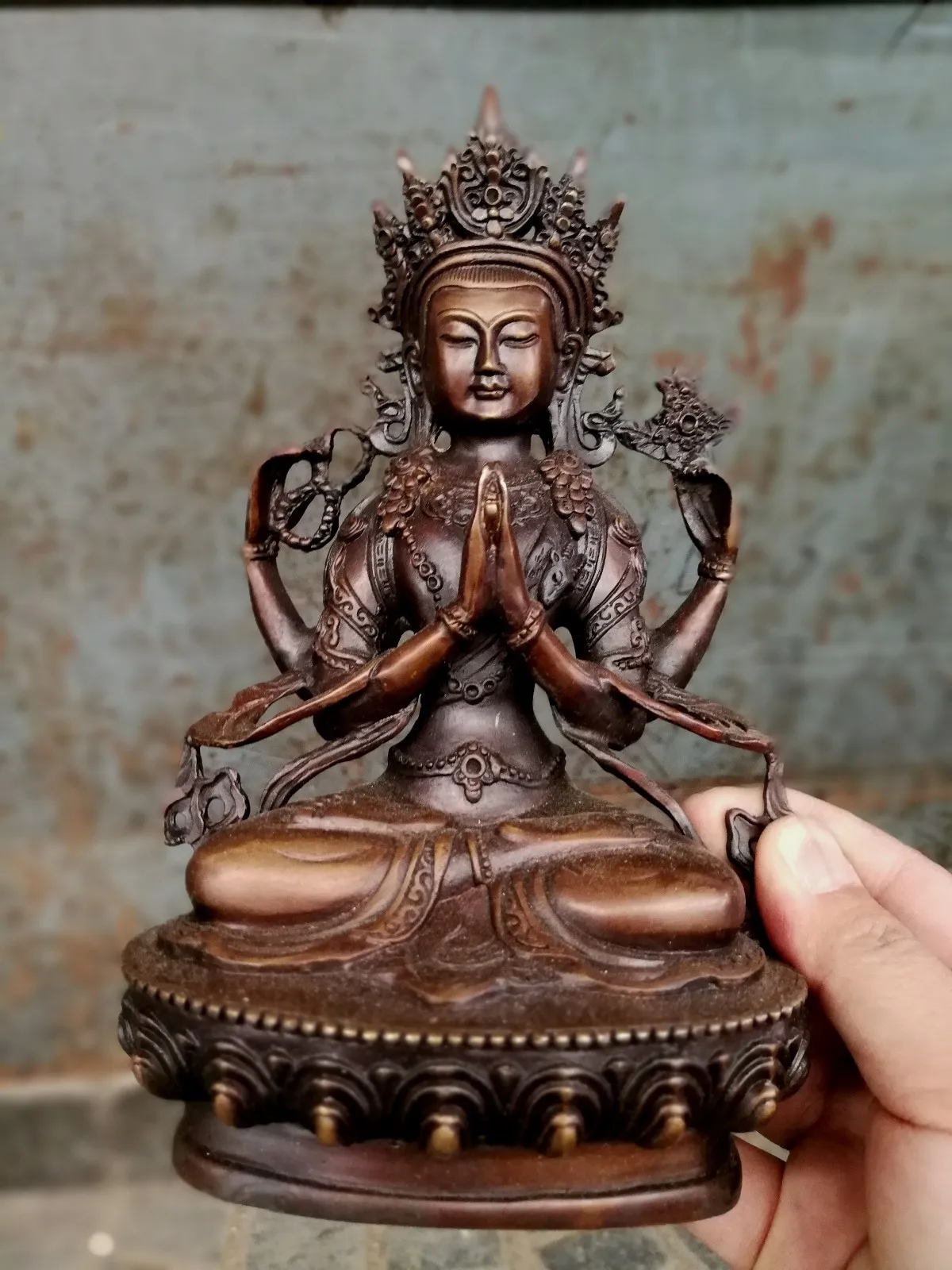

Old Tibet 4 Arm Guanyin Kwan-yin Temple buddha Pray Safeness Chenrezig Statue