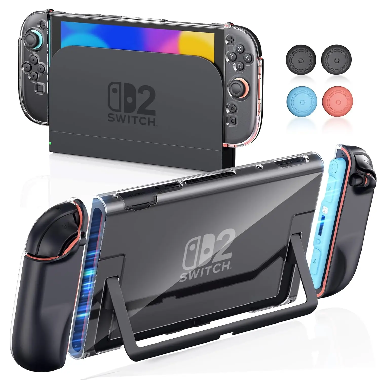 

Clear Dockable Case for Nintendo Switch 2 2025,PC Protective Cover for Switch 2 Console with 4 Thumb Grip Caps for Switch 2 2025