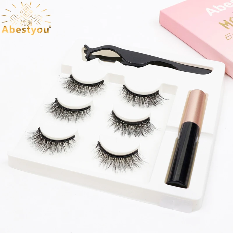 Abestyou Micro 5 Magnets 13mm Private Label Packaging Box 3d Strip Wispy Eyelash Waterproof Liquid Magnetic Fluffy Eyelashes Set