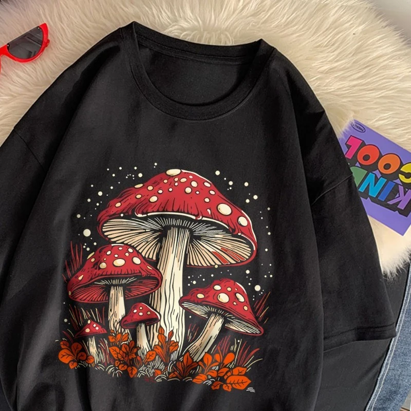 

Beautiful Colorful Mushroom Printed T-Shirt Cotton Cute Short Sleeve Summer Womens Classic Versatile Tops Comfortable Soft Shirt