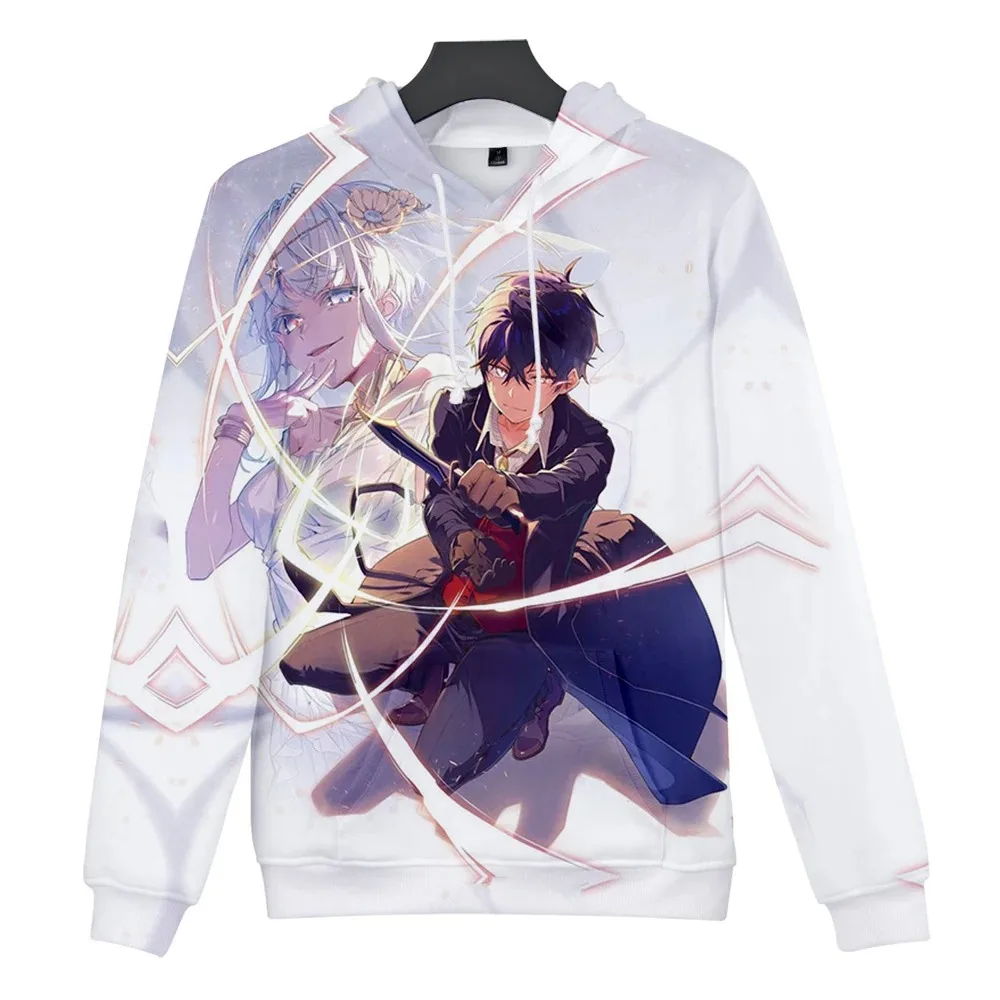 Female neutral cartoon with hood, casual pullover, 3D