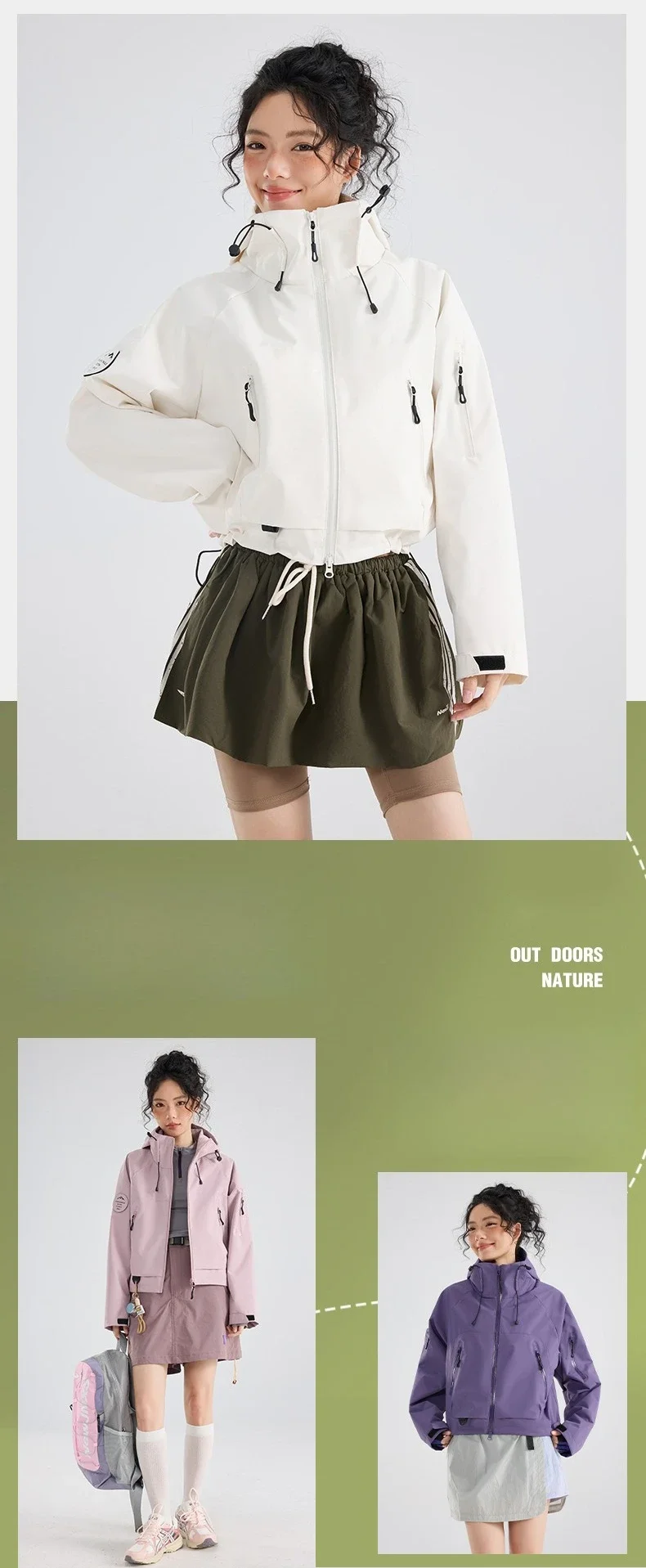 Leichte Winddichte und Wasserdichte Wanderjacke für Damen - Schlanke Passform Kurze Kapuzenjacke mit Lotusblatt-Technologie für Outdoor-Abenteuer – Detail 2