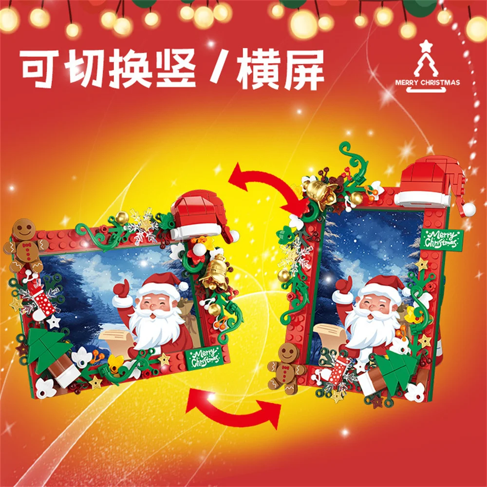 City Creativity Winter Village Christmas Santa Claus Building Blocks Photo Frame Model Building Blocks Bricks Kids Toys Gift