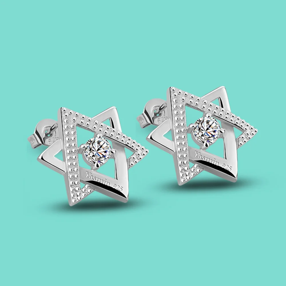 Goddess 925 Sterling Silver Hexagram Star of David Pendant Stud Earrings Women\'s CZ Zircon Earrings Fine Jewelry Party