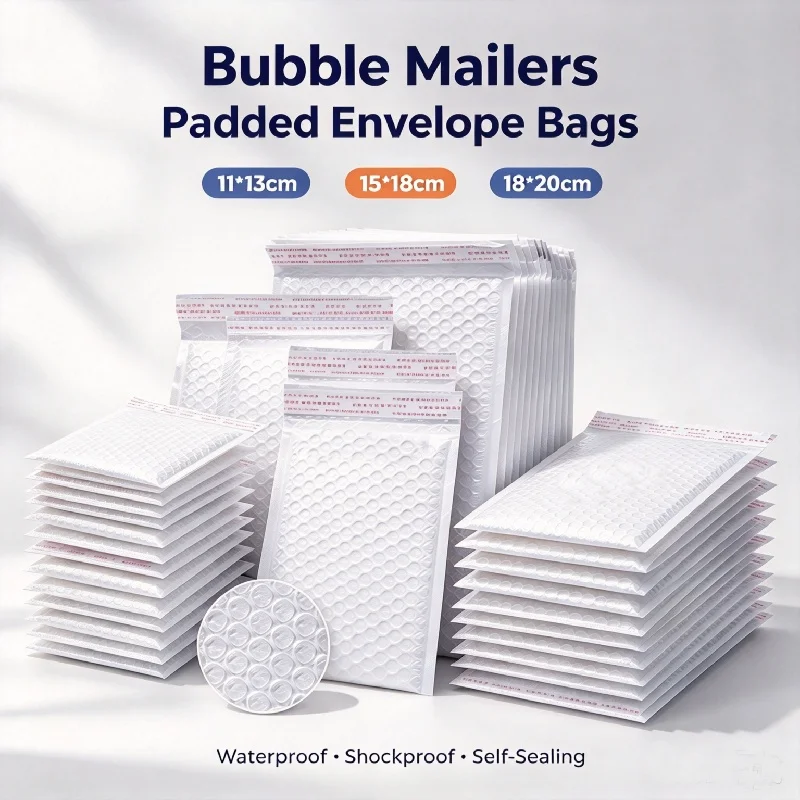 Wholesale White Bubble Mailers Self-Seal Padded Envelope Waterproof Shockproof Shipping Bags for Gift Mailing Packaging