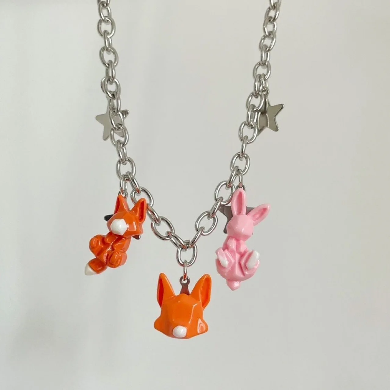 Cute Zoo Fox Rabbit Star Five Pointed Star Necklace Retro Japanese and Korean Ins Style Sweet Cool Y2K Spicy Girl Neckchain Gift