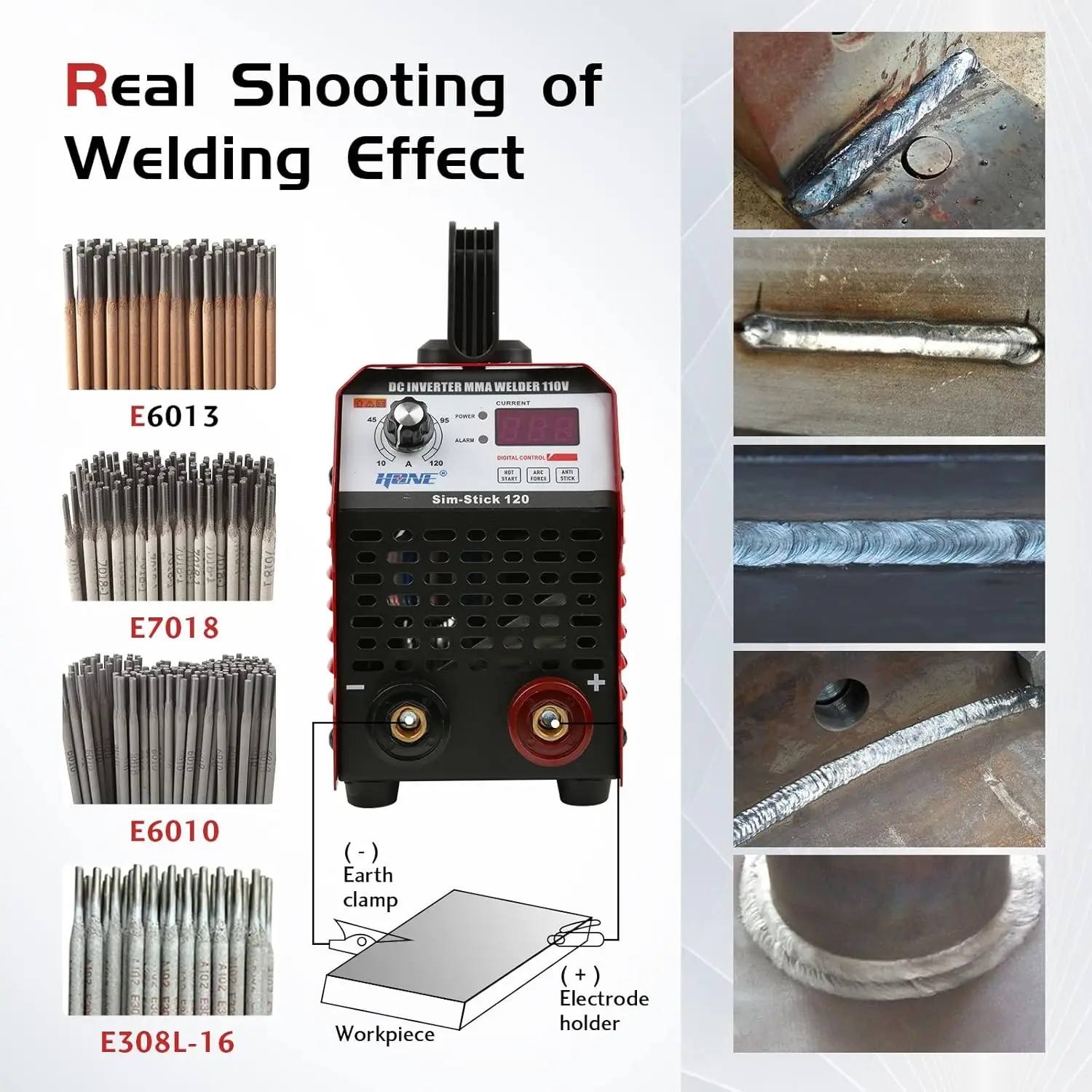 Soldador Portátil Inteligente de 120A com Hot Start e Antiaderência, Inversor Digital IGBT para Eletrodos de 1/16-1/8 Polegadas