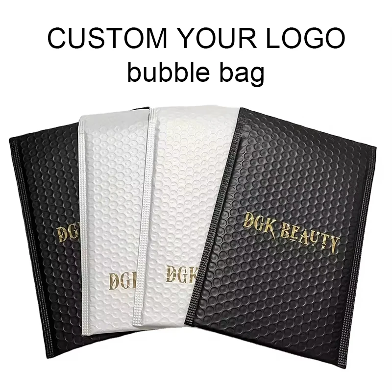 Custom Black Logo Printed Bubble Mailer Envelopes Bag Delivery Shipping Packaging Mailing Bags Black Poly Bubble Mailers