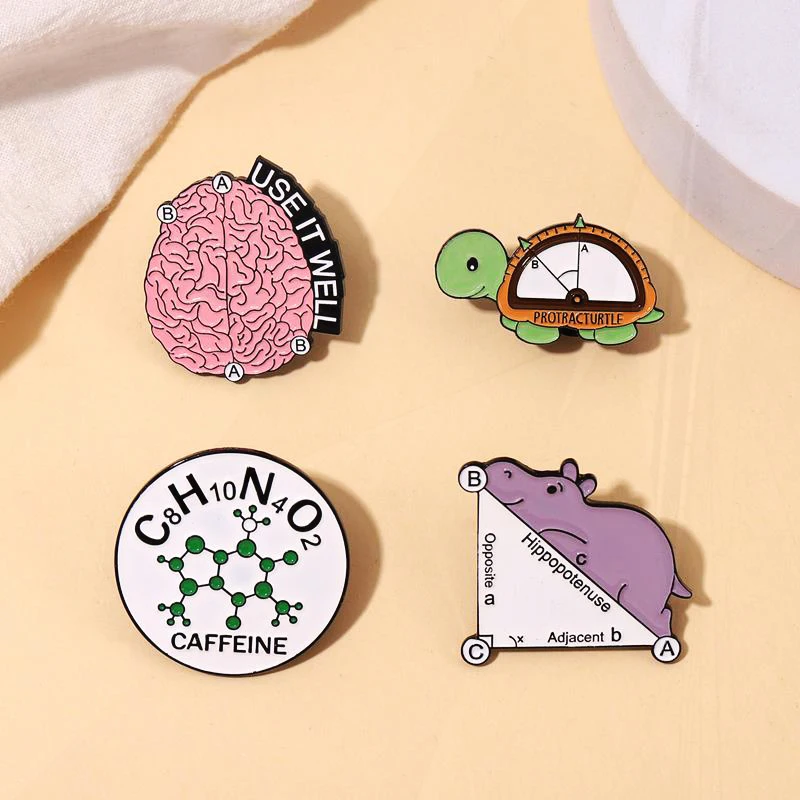 Use Brain Well Caffeine Lapel Badge Animal Funny Jewelry Gift for Kids Friends Math Puns Enamel  Brooch Custom Turtle Hippo Pin