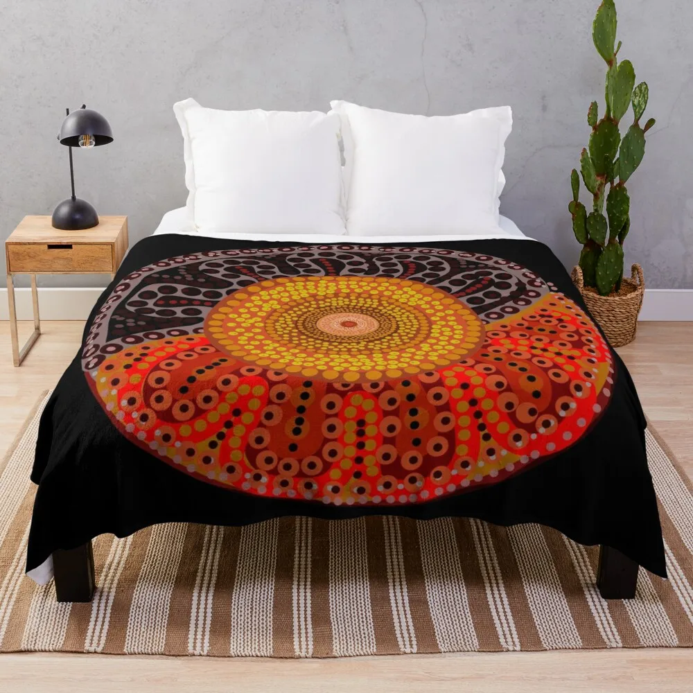 

Australian Aboriginal Sun Throw Blanket Travel Beach Plush Bed linens Blankets