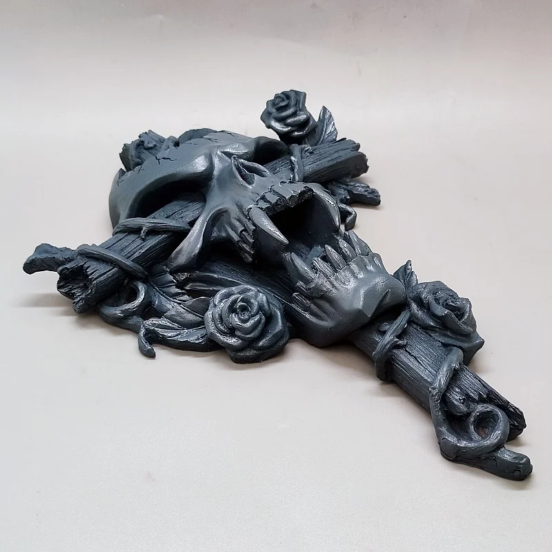 Large vampire skull cross DIY epoxy resin mold skull silicone mold Halloween horror house desktop decoration candle mold