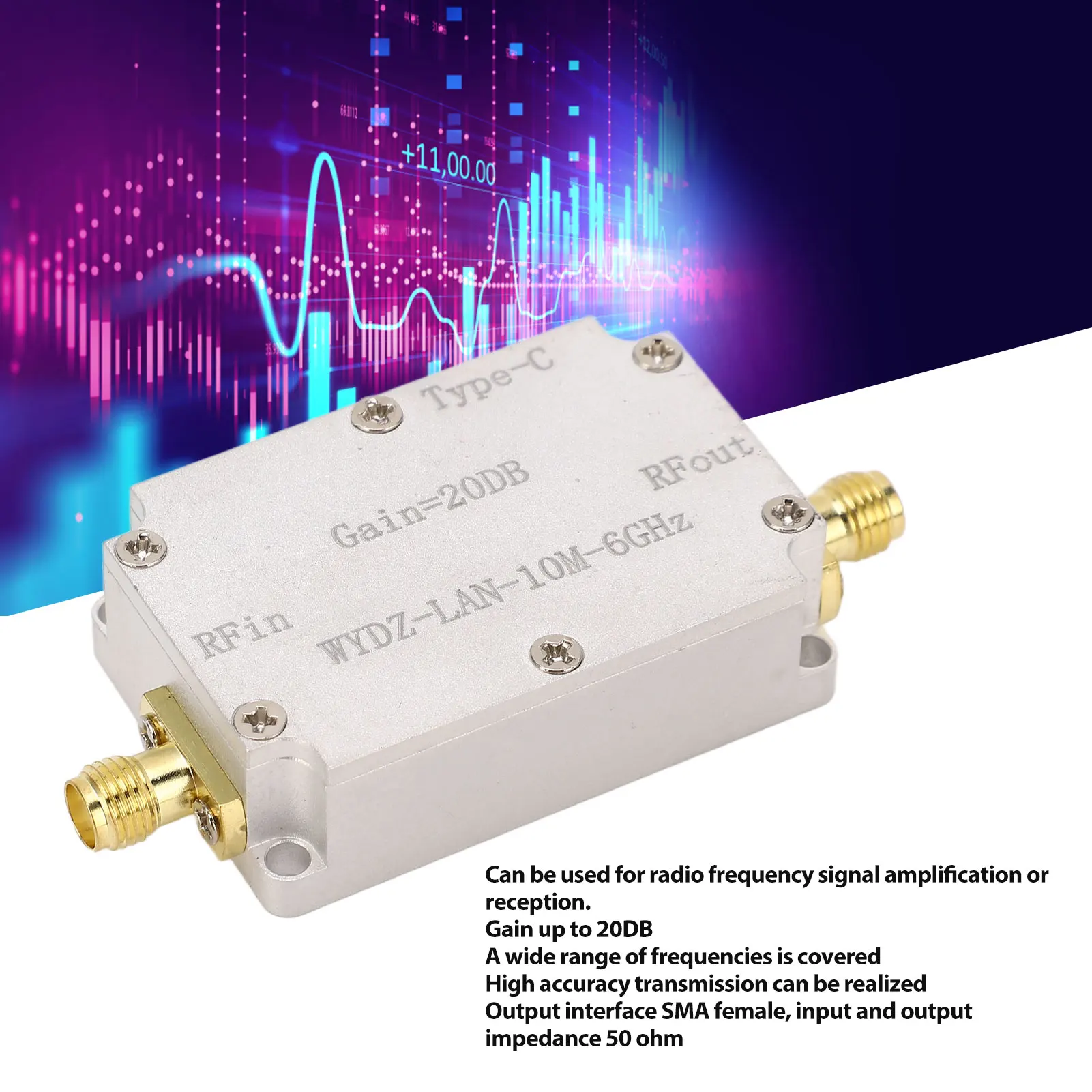 High Flatness Amplifier 10M‑6GHz 20DB Gain LNA RF Signal Drives Receiver Low Noise Amplifier for FM Radio