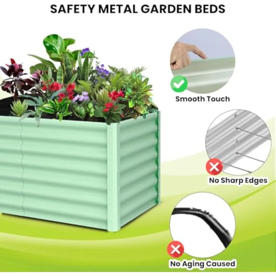 Outdoor vegetable garden bed kit: galvanized steel, silver, rust-resistant and durable with safety edge and included gloves