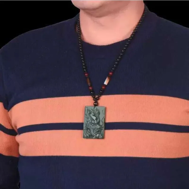 Hotan Jade Blue Dragon Brand Pendant Male Dominant Blue Jade Pendant Jewelry jade safe sign necklace