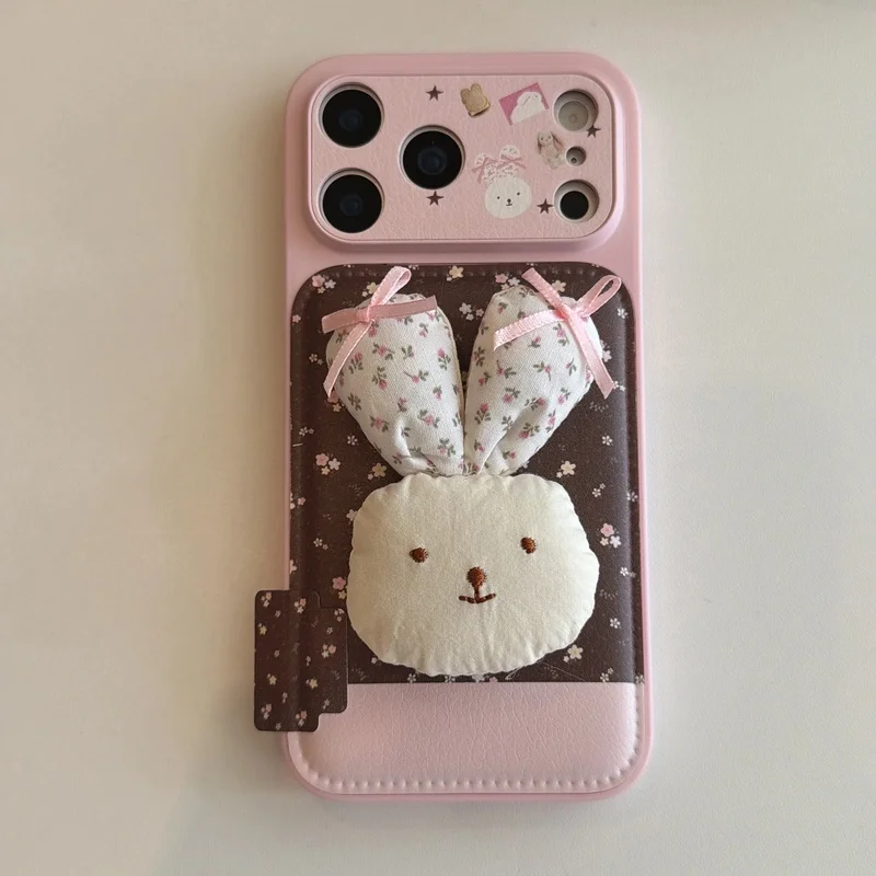 Luxury Cute Cartoon Star fluffy leather Phone Case For iPhone 16 17 14 13 15 Pro Max Lovely Bow Furry Wrist Strap Cover